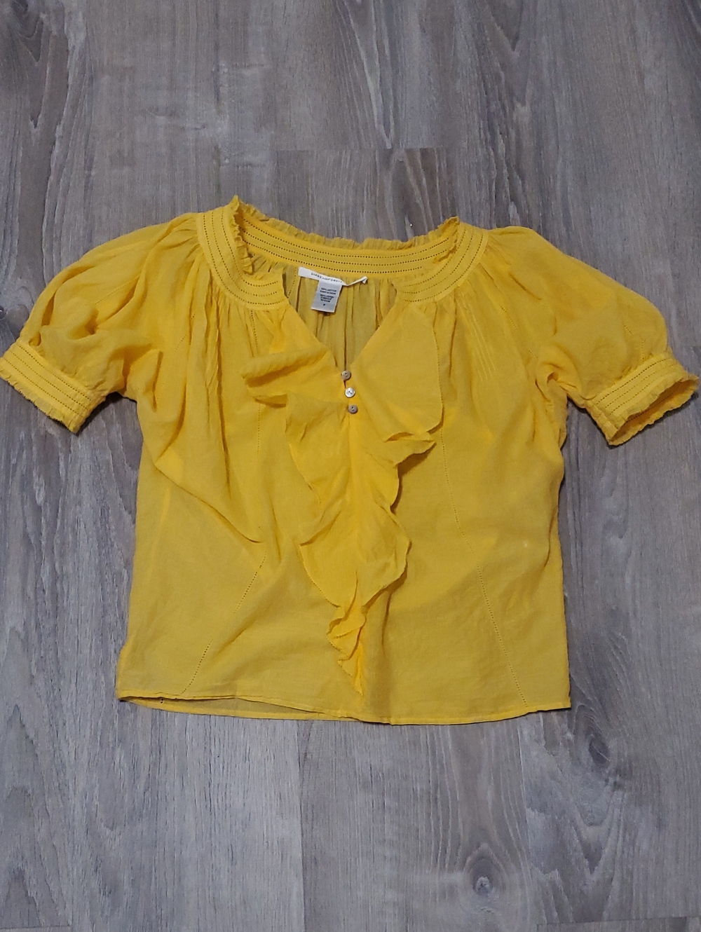 Diane Von Furstenburg Yellow Gauzy Cotton Ruffle Front Women’s Top Size 2